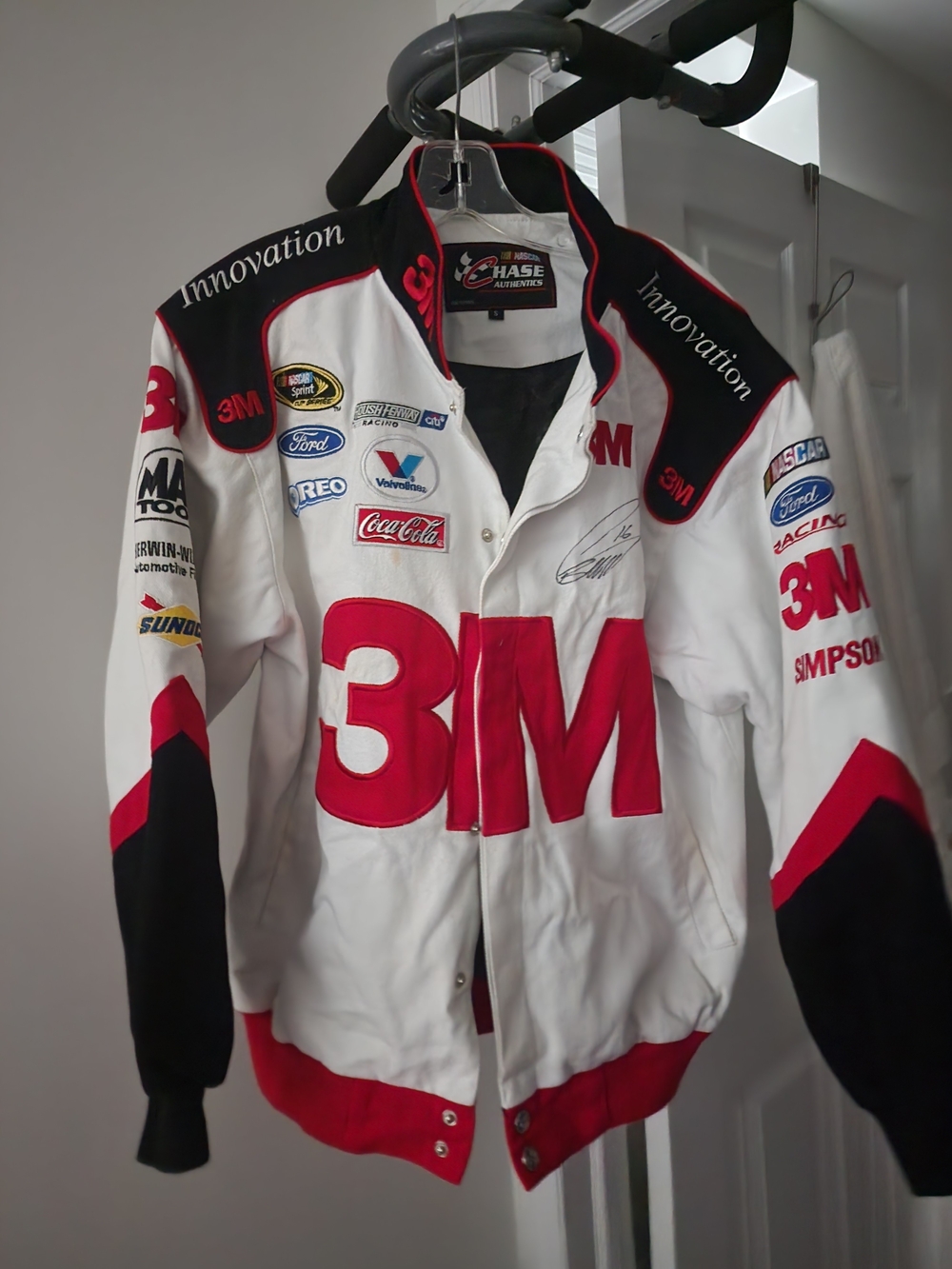 Nascar White, Red & Black 3M Racing Jacket. Famous Driver's Signature On It